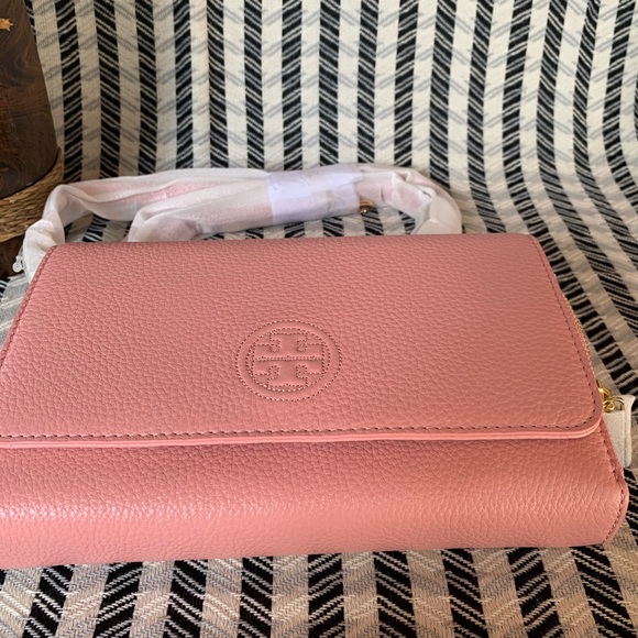 Tory Burch bombe flat wallet crossbody cameo pink - Picture 5 of 8